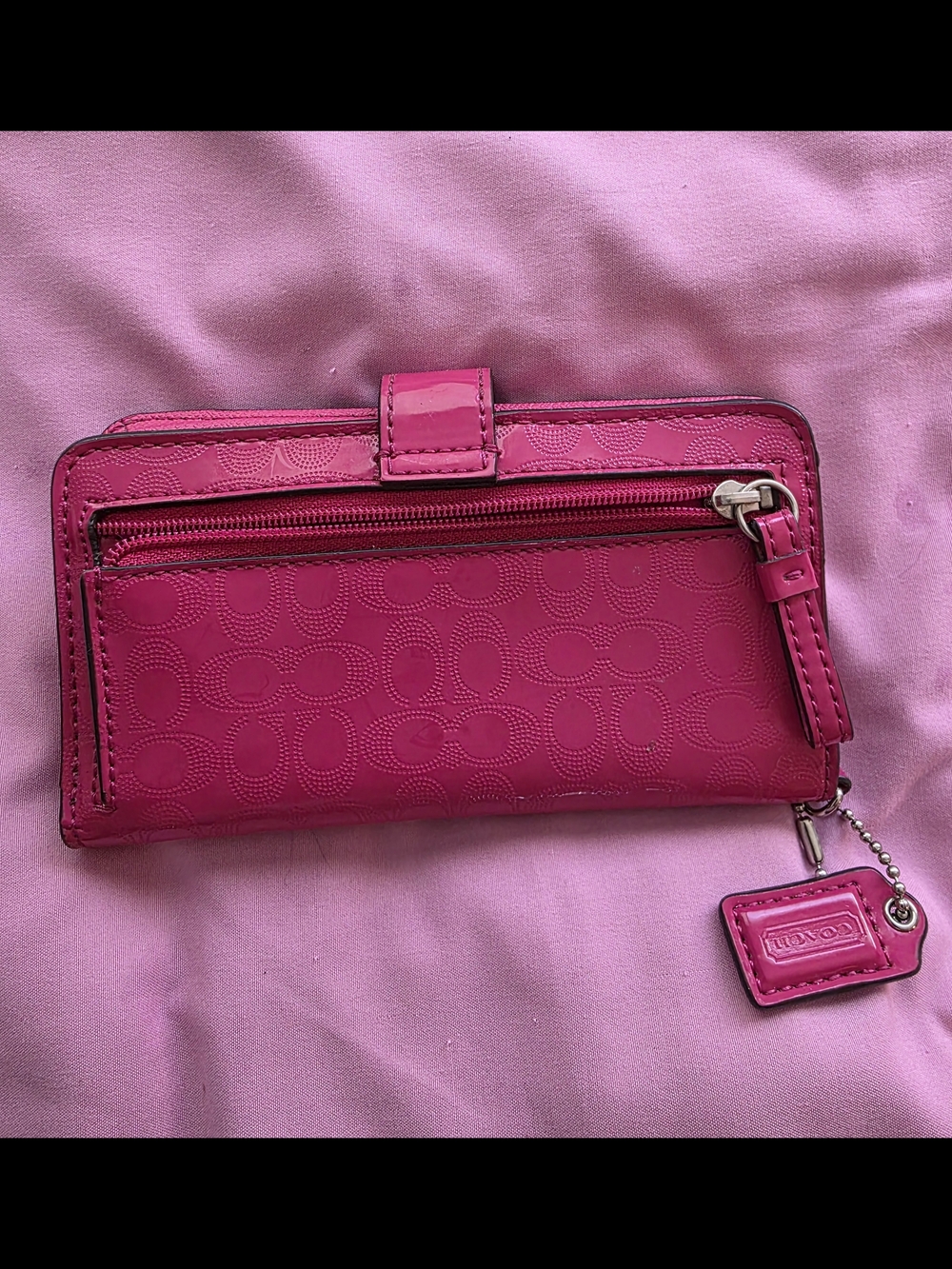 Coach Pink Signature Embossed Wallet with Heart Charm - Picture 7 of 8